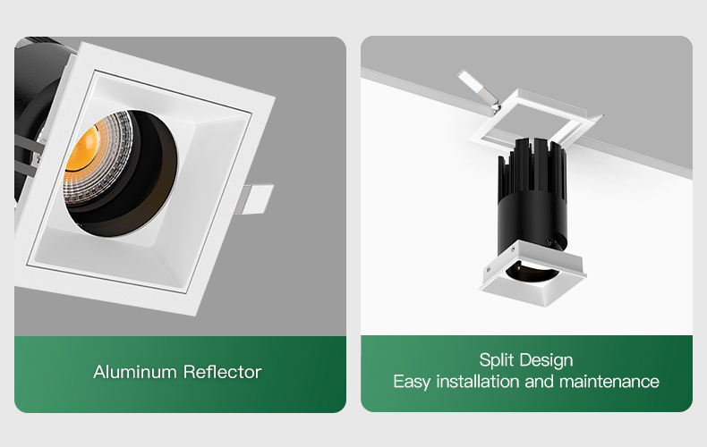 2 inch recessed LED spotlight for commercial interiors, adjustable square ceiling light ideal for showrooms, offices and reception areas