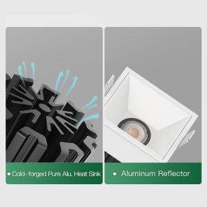 Sleek recessed square LED spotlight — perfect for clean, modern lighting. Square waterproof ceiling spotlight for balcony, terrace and modern exterior soffit lighting projects