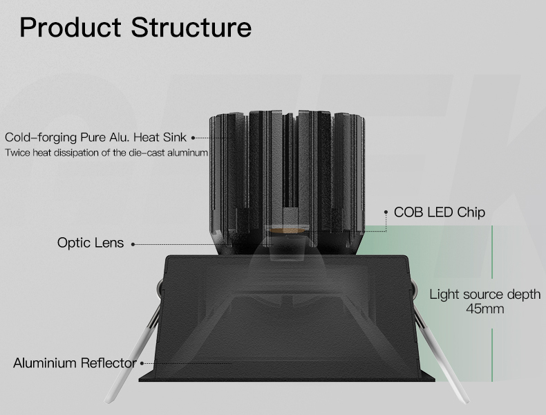 Square recessed waterproof spotlight with clean trim design for modern balcony and terrace lighting