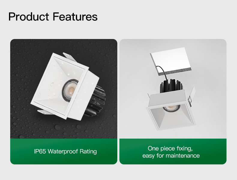 Outdoor recessed ceiling light with IP65 protection for soffit, covered deck and exterior entry lighting