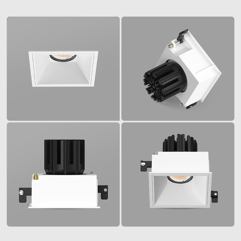 Minimalist square recessed spotlight for luxury living room, retail store and gallery lighting applications
