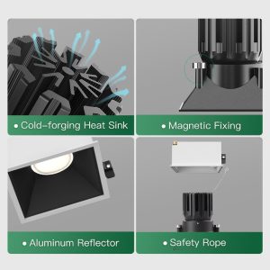 Waterproof recessed ceiling spotlight with efficient heat sink for kitchen, laundry room and corridor lighting
