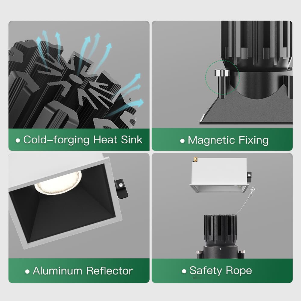 Waterproof recessed ceiling spotlight with efficient heat sink for kitchen, laundry room and corridor lighting