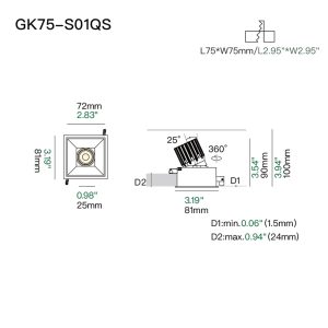 Adjustable single-head square recessed lamp, suitable for kitchens, home offices, hallways, and general ceiling illumination