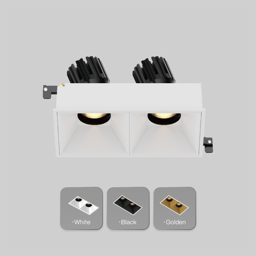 Square recessed double-head spotlight, angle adjustable, suitable for modern home hallways, living rooms, and dining spaces