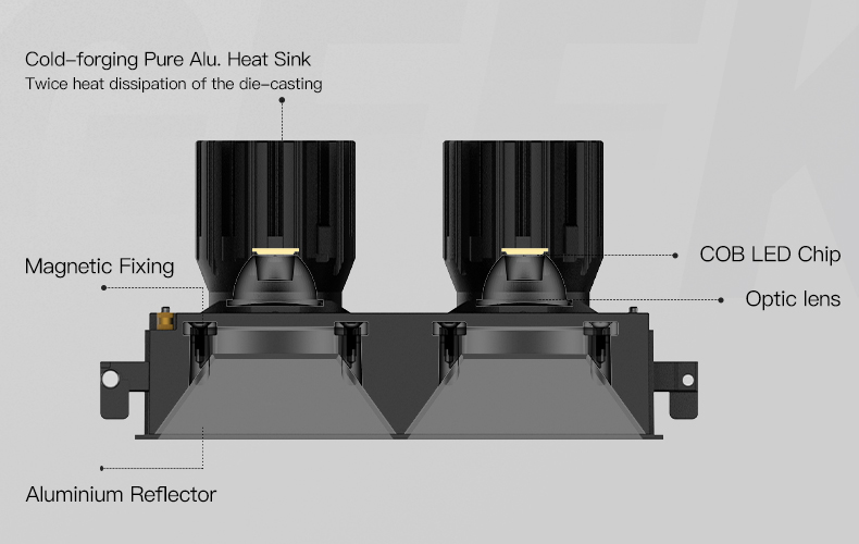 Adjustable double-head recessed spotlight, ideal for highlighting artwork, furniture, and hallways in modern homes