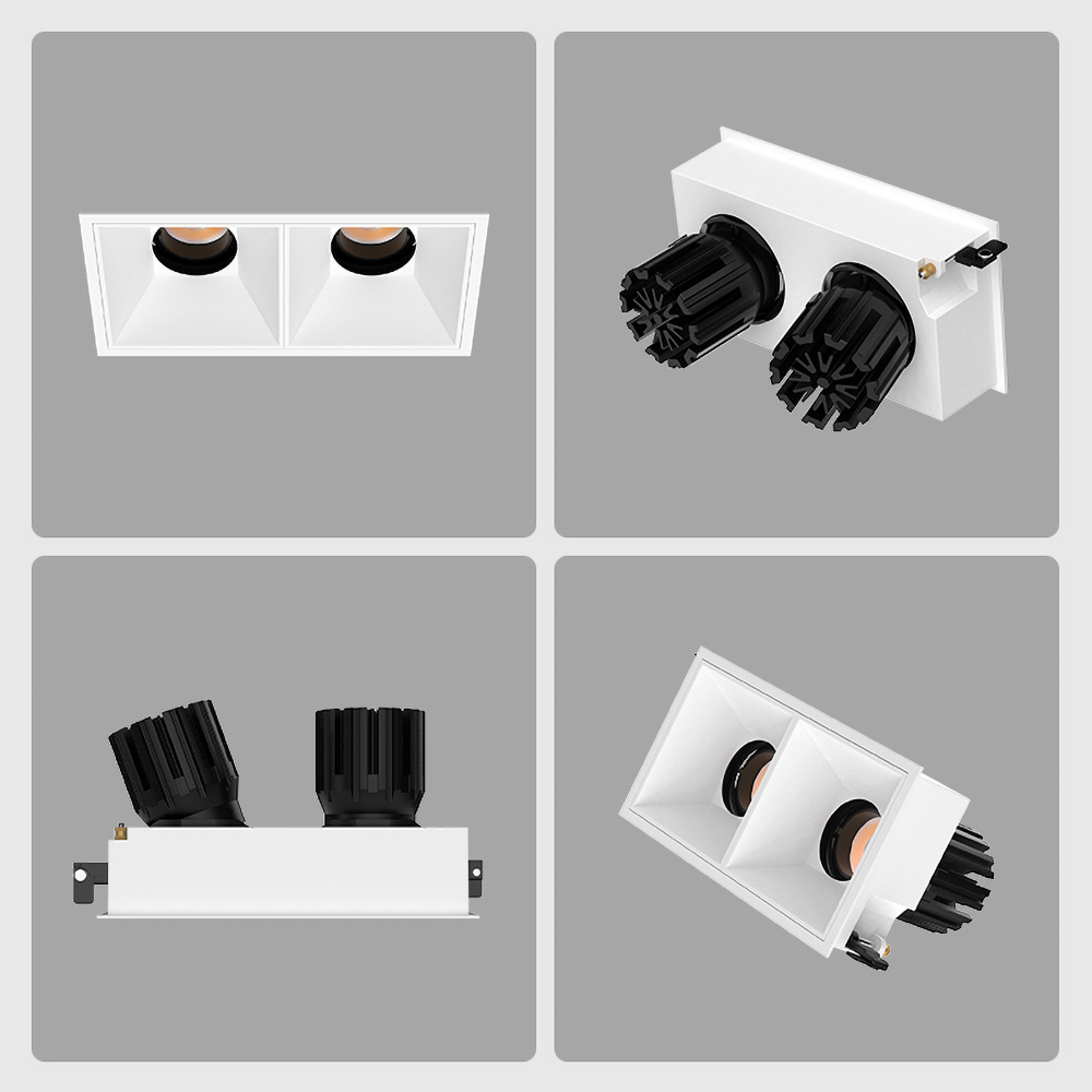 IP20 double-head recessed spotlight, adjustable angles, perfect for accent lighting in hallways, kitchens, and offices