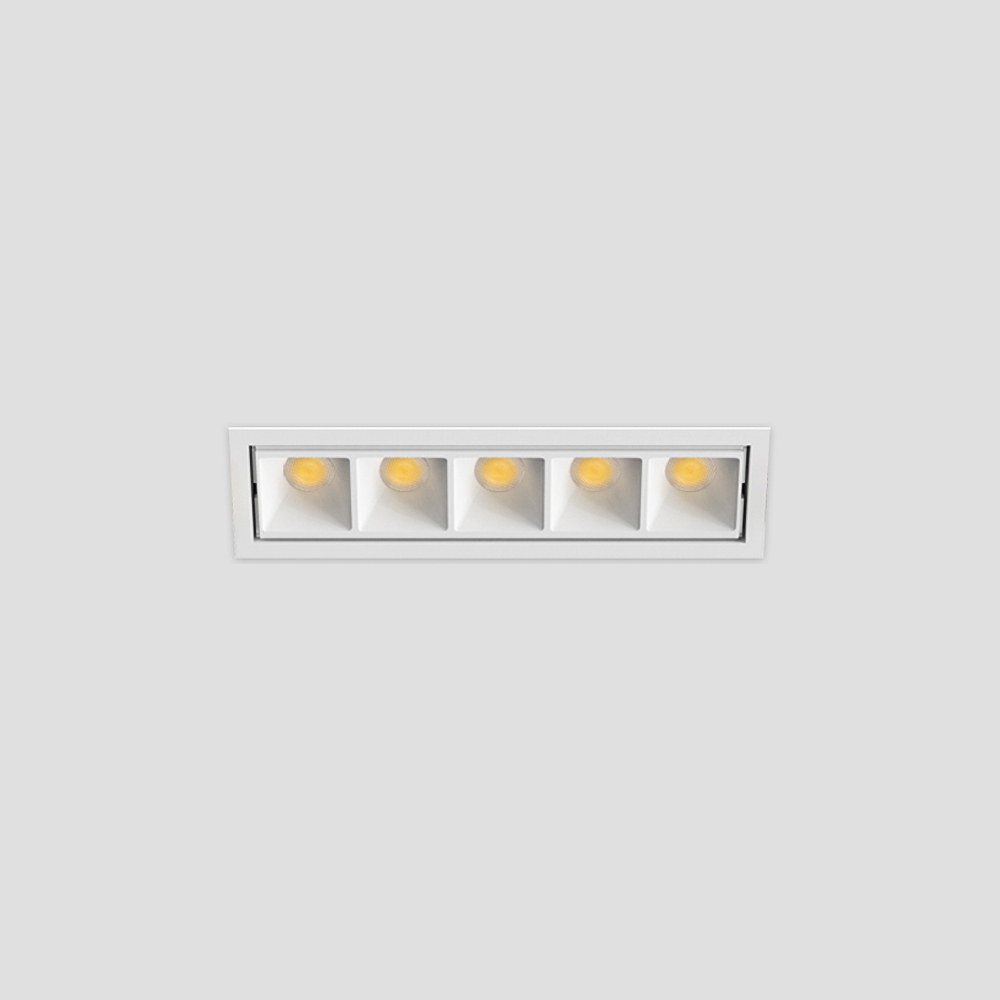 Five-head recessed grille spotlight for modern living room lighting with precise beam control and clean architectural design