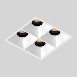 Four-head square recessed spotlight with adjustable angles, ideal for modern home kitchens, hallways, living rooms, and offices
