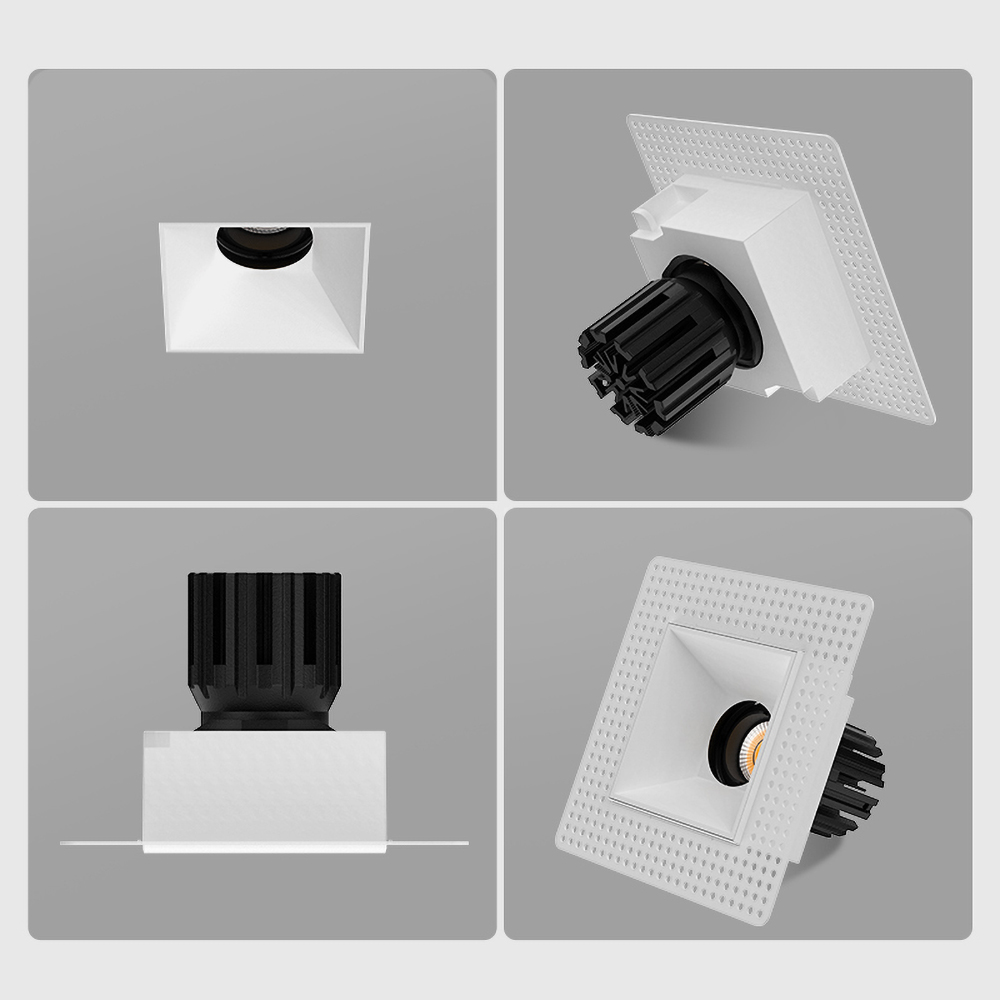 Square trimless recessed downlight for contemporary kitchen lighting, ideal for minimalist ceiling applications