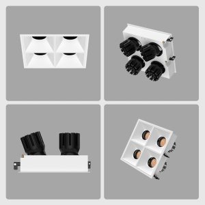 Square recessed LED lighting Square recessed four-head spotlight, angle adjustable, suitable for modern home corridors, living rooms, and dining areas