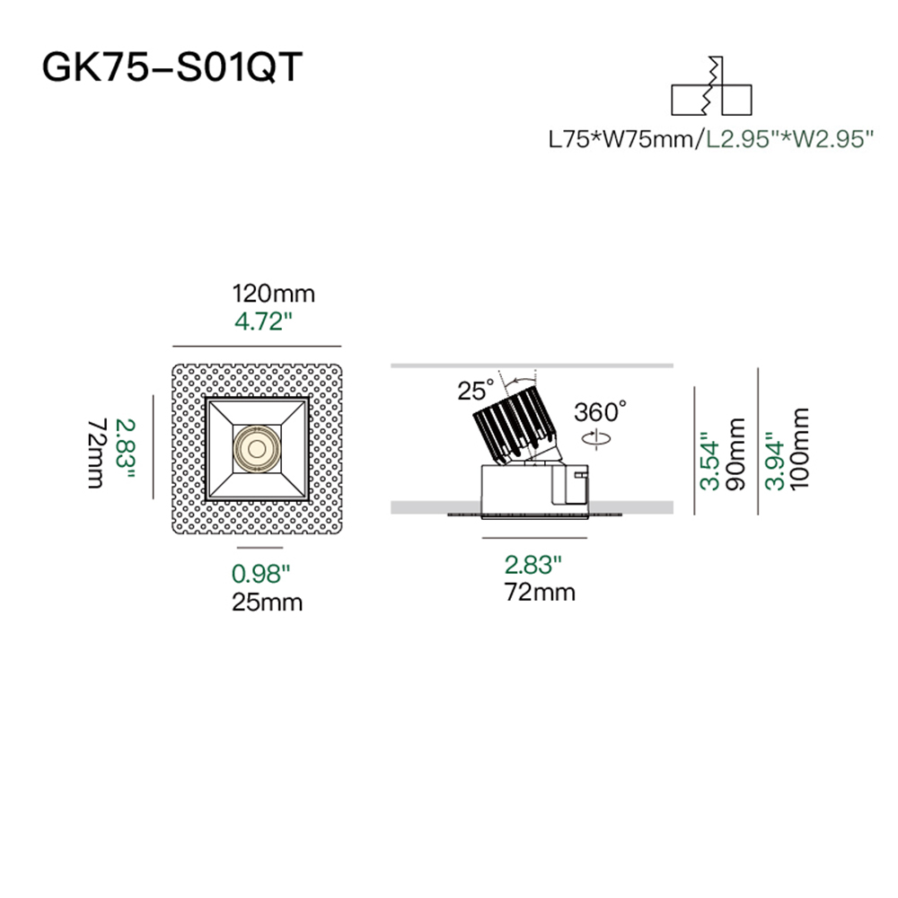 Architectural trimless ceiling spotlight for hotel lobby lighting and upscale commercial interior projects