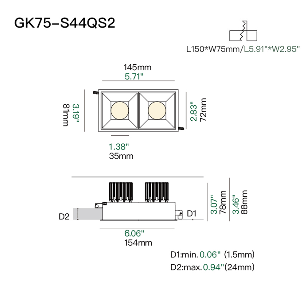 Adjustable recessed double downlight with efficient heat dissipation for modern home and office lighting