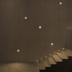 Round recessed plaster wall light for indoor stair lighting, seamless gypsum wall fixture ideal for modern residential spaces