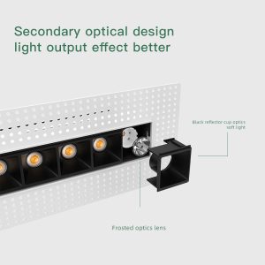 White recessed grille spotlight delivering focused ceiling lighting for offices boutiques and hospitality interiors