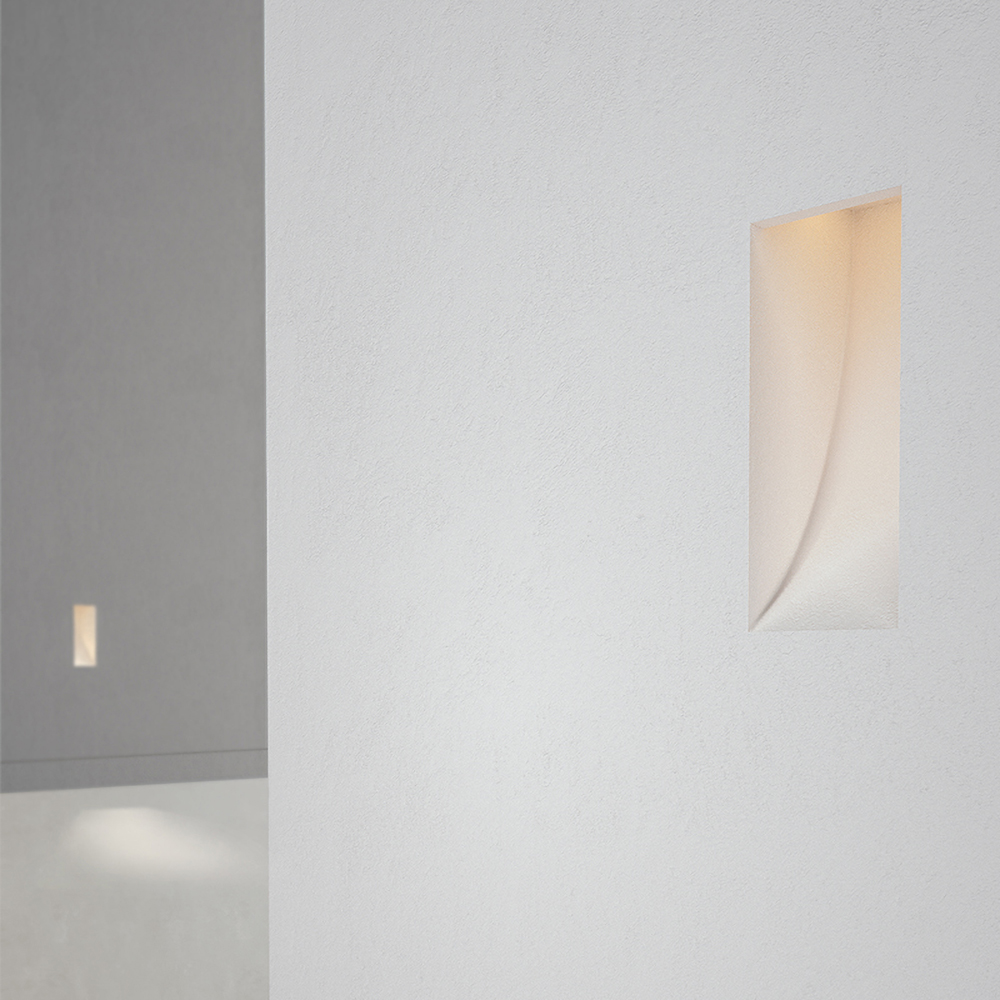 Modern square plaster wall light with trimless installation, ideal for hallways, entryways and luxury residential lighting