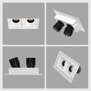 04 GK75-S01QT2 360° Frameless twin recessed ceiling spotlight for contemporary apartments, corridors and architectural interior lighting projects
