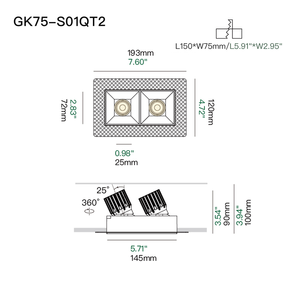 Double head trimless downlight fixture with adjustable beam for luxury bedroom, boutique shop and office lighting