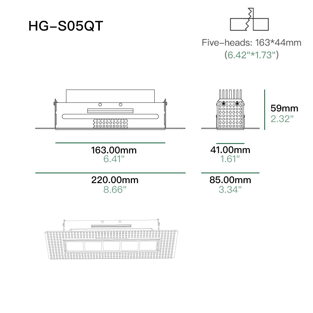 Recessed grille ceiling spotlight for clean minimalist lighting in apartments hotels and commercial buildings