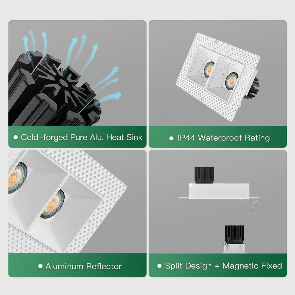 Waterproof recessed ceiling downlight with premium aluminum heat sink for spa, bathroom and hotel projects