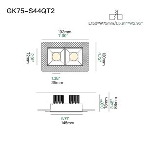 05 GK75-S44QT2 Minimalist recessed waterproof downlight with cold forged heat sink for modern indoor architectural lighting