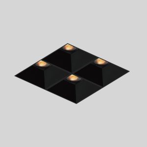 Trimless four head recessed downlight with IP44 protection for hallway, kitchen and modern residential lighting