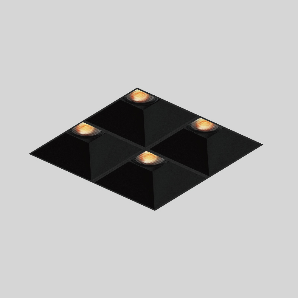 Trimless four head recessed downlight with IP44 protection for hallway, kitchen and modern residential lighting