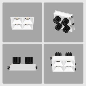 Square four head recessed LED spotlight with cold forged aluminum heat sink for retail and luxury home lighting