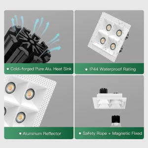 03 GK75-S44QT4 Modern four head recessed ceiling spotlight with magnetic fixed structure for smart home and office lighting
