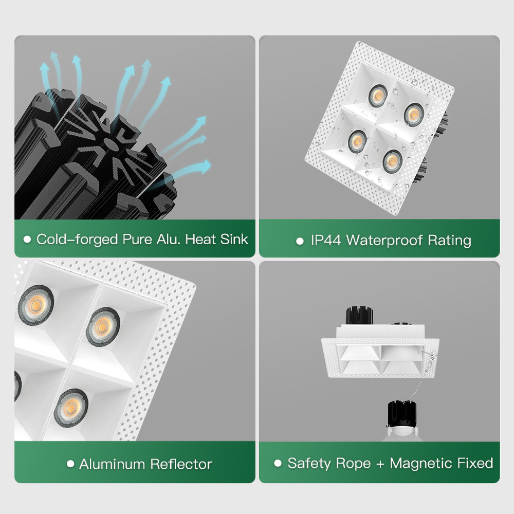 Modern four head recessed ceiling spotlight with magnetic fixed structure for smart home and office lighting