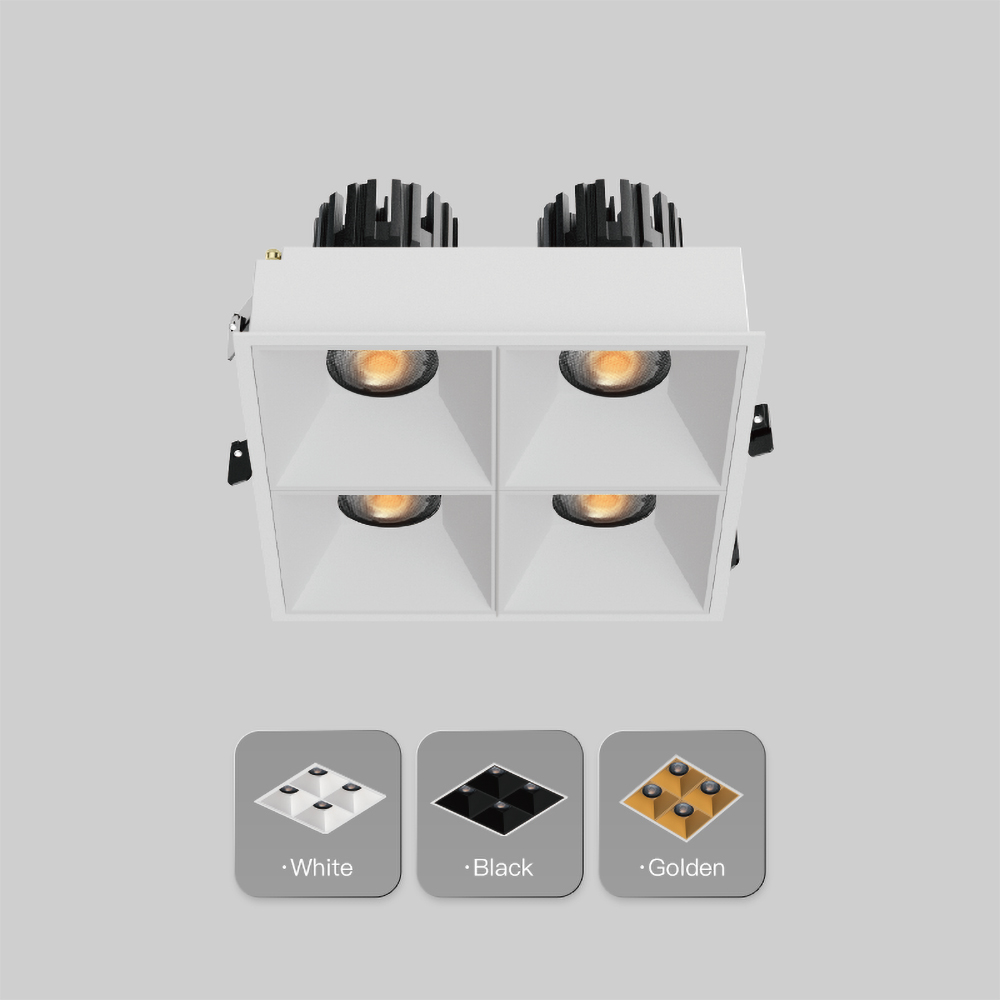 Modern four light recessed ceiling fixture with magnetic fixed installation for villa and hospitality lighting