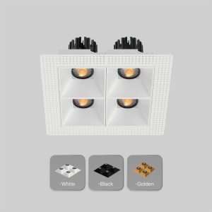 04 GK75-S44QT4 Four head square LED downlight with cold forged aluminum heat sink for long lasting indoor illumination