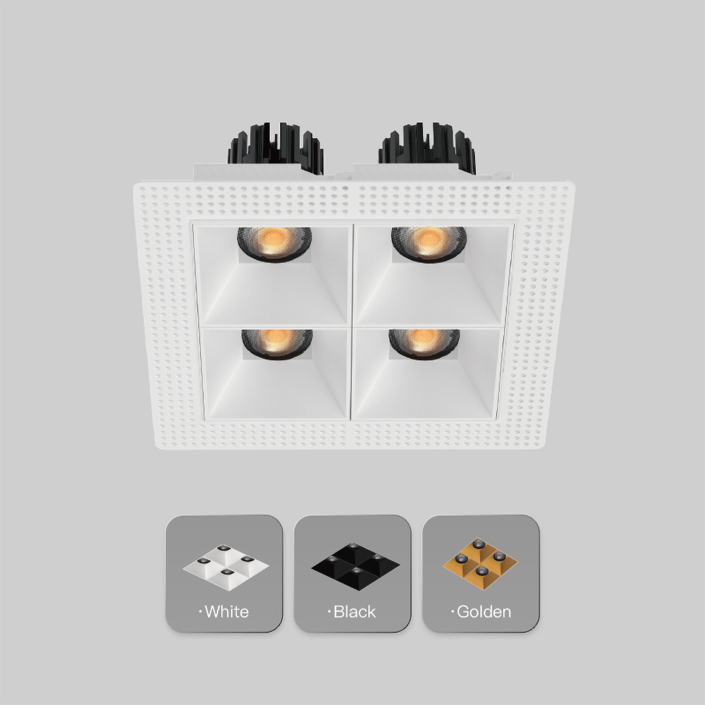 Four head square LED downlight with cold forged aluminum heat sink for long lasting indoor illumination
