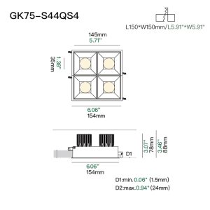 IP44 four head recessed spotlight with deep anti glare design for bathroom vanity and indoor ceiling lighting