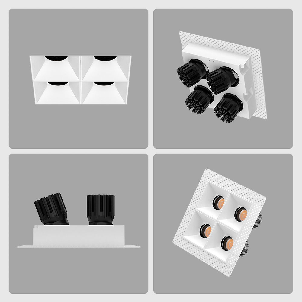 Quad head recessed spotlight with deep reflector design for premium residential and boutique lighting projects