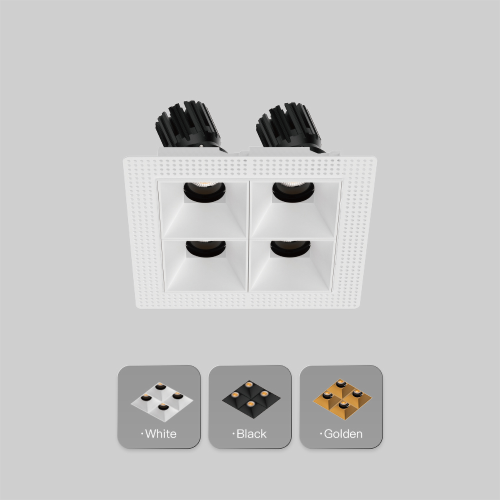 Modern four module trimless ceiling spotlight for kitchen lighting, dining spaces and custom home interiors