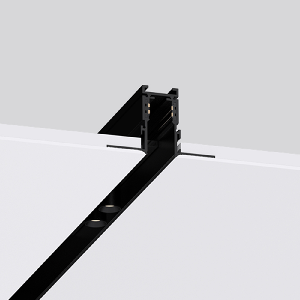 Trimless M19 magnetic track system with linear lights and spotlights for modern living rooms, dining areas and luxury residences