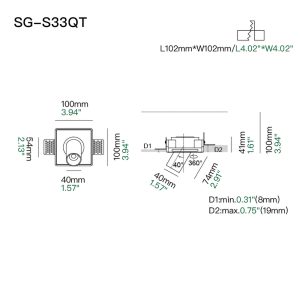 06 SG-S33QT Recessed trimless spotlight with directional lighting control for galleries, lounges and luxury residential projects