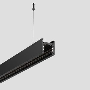 Black M19 magnetic track lighting system creating clean linear lighting for modern apartments, villas and open concept interiors