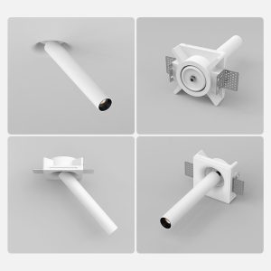 Seamless trimless plaster spotlight integrated into drywall ceilings, ideal for luxury apartments, villas and contemporary interiors