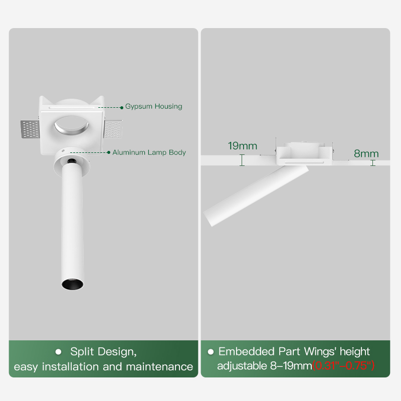 Trimless gypsum downlight with minimalist aesthetic, suitable for modern kitchens, hallways, offices and commercial interior projects