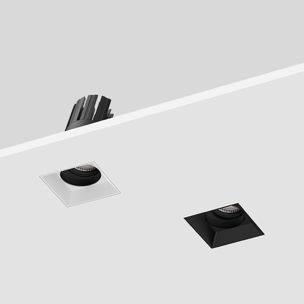 Square adjustable recessed spotlight with high lumen output for luxury homes, hotel lobbies, commercial interiors, and showrooms