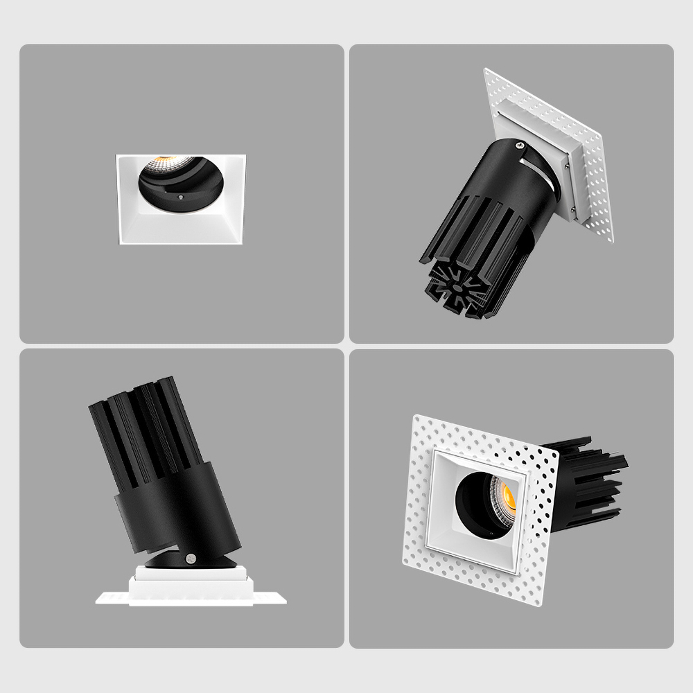Trimless plaster-in recessed LED spotlight with aluminum reflector for museum, boutique, office, and residential lighting projects