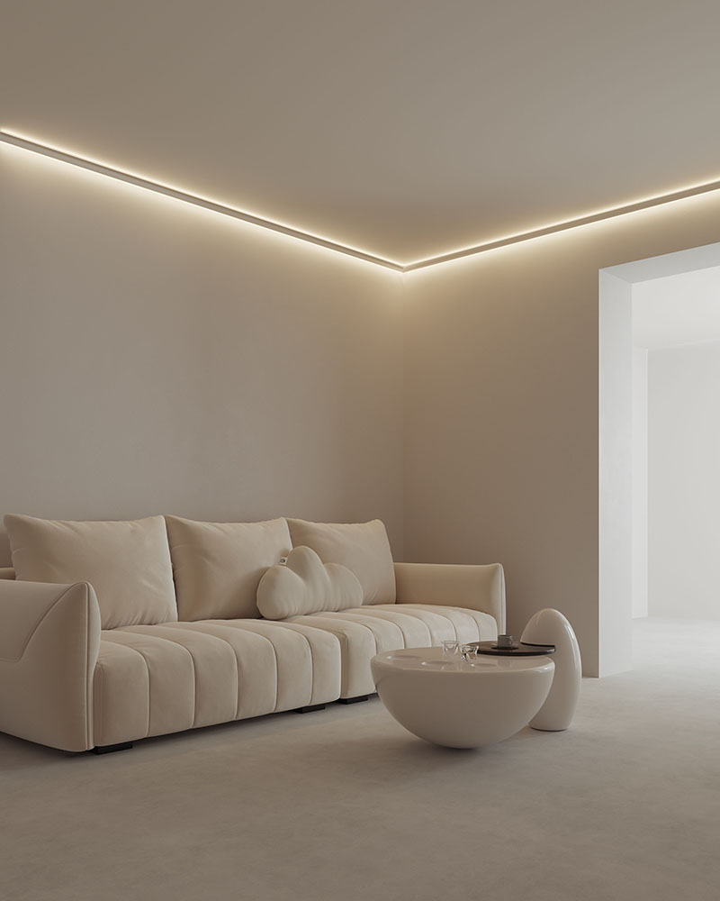 Seamless aluminum profile linear lighting for bedroom, hallway, and living room, recessed cove illumination for luxury interiors