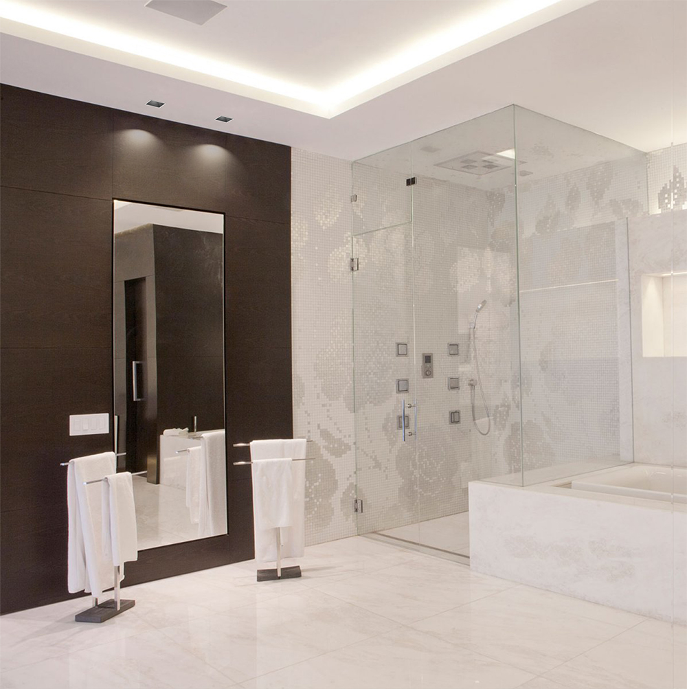 Modern square recessed downlight with IP44 waterproof rating, ideal for vanity areas and contemporary washrooms